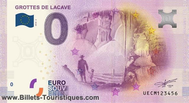 Recevez chez vous les deux visuels des Billets 0€ Euro Souvenir 2017 & 2018 des Grottes de Lacave avec les mêmes N° !
