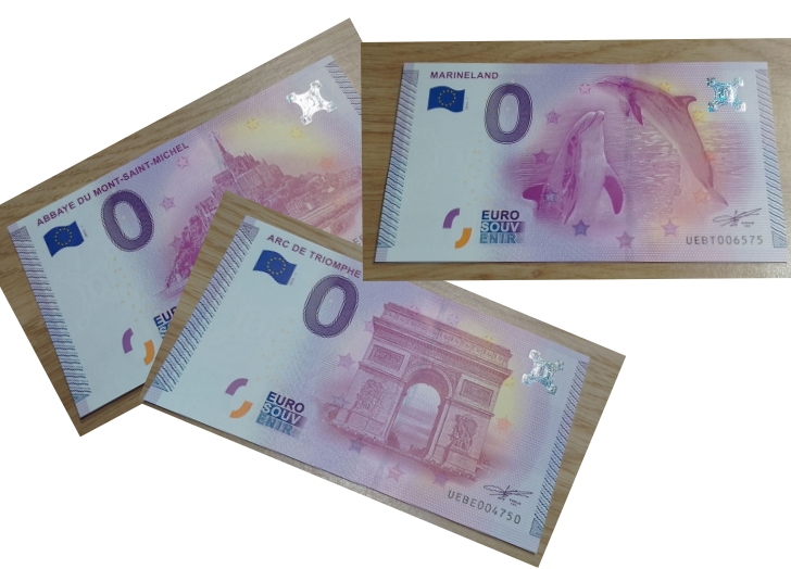 Trois billets 0€ rares de 2015 proposés sur notre boutique en ligne associative
