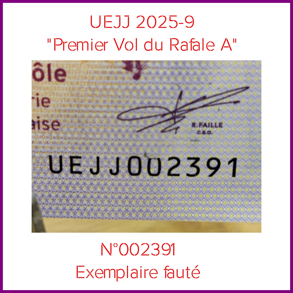 Billet Fauté - Premier Vol du Rafale A - UEJJ 2025-9 N°002391 – Image 2